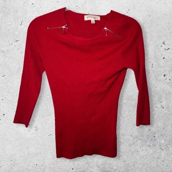 Philosophy Republic Clothing Sweater Top Ribbed Knit Bracelet Sleeve Red W Small - Picture 1 of 8